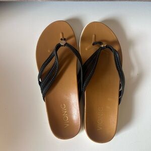 Vionic Women's Black Strap Sandals with Tan Footbed